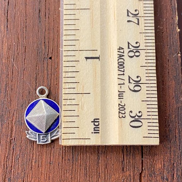 Vintage Balfour 925 Sterling Silver Enamel "5" Service Pendant Bracelet Charm - Picture 3 of 3